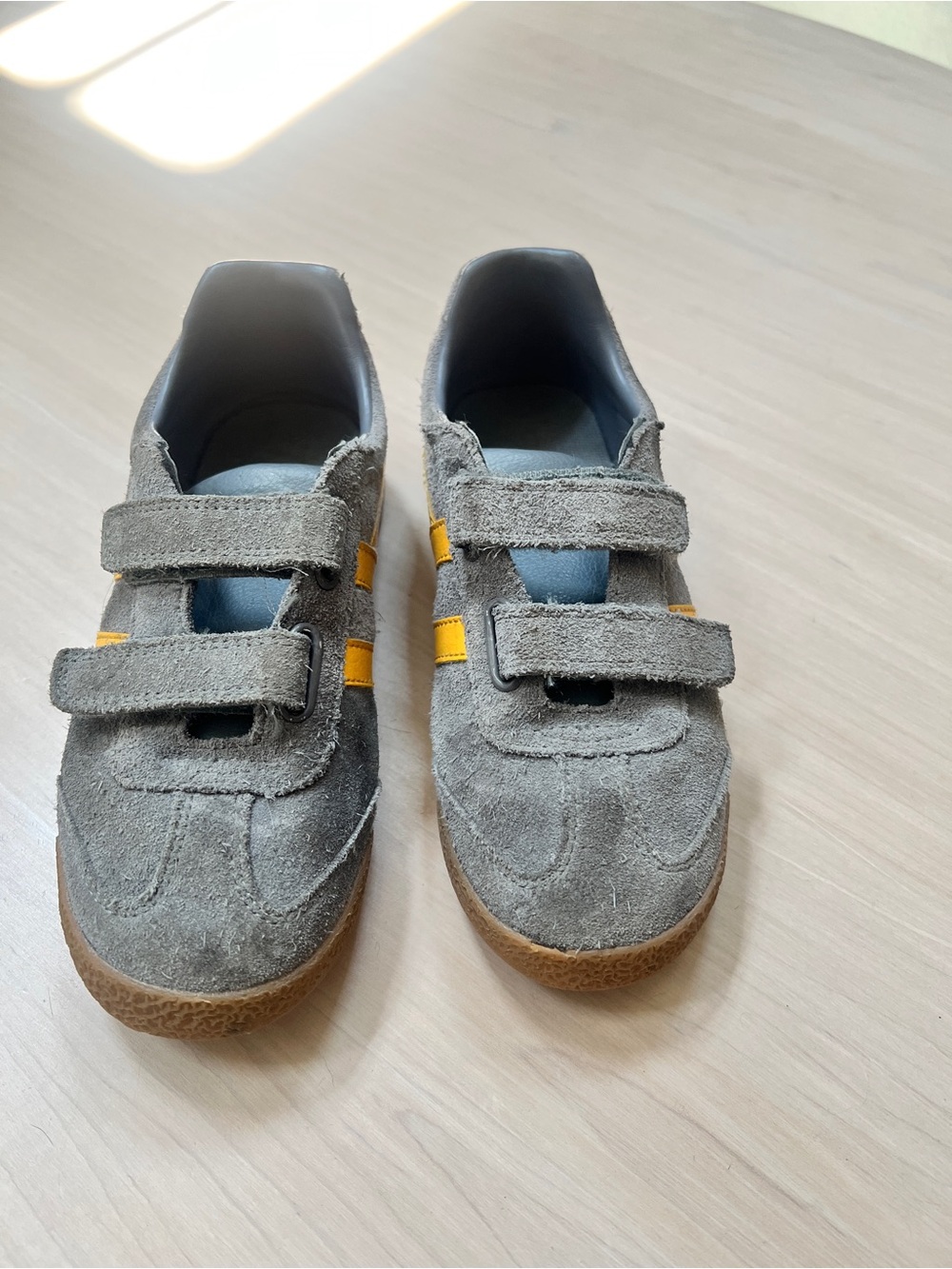 Gola Kids Gray Suede Velcro Sneakers with Yellow Accent